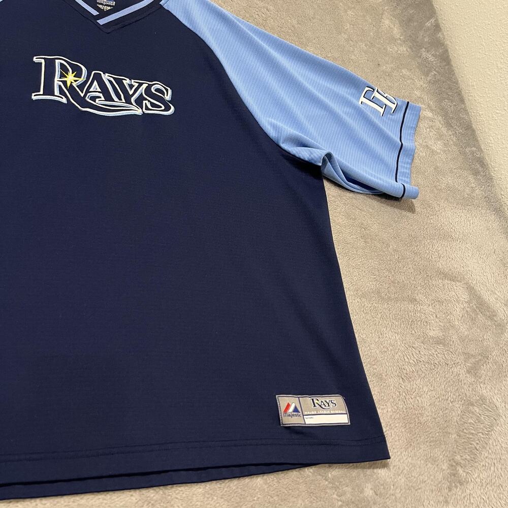 Tampa Bay Rays Shirt Mens XL Blue MLB Baseball Majestic V-Neck Raglan - Picture 3 of 9